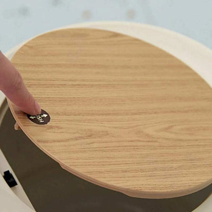 7L round wood grain plastic trash can with press lid and legs for bathroom or living room