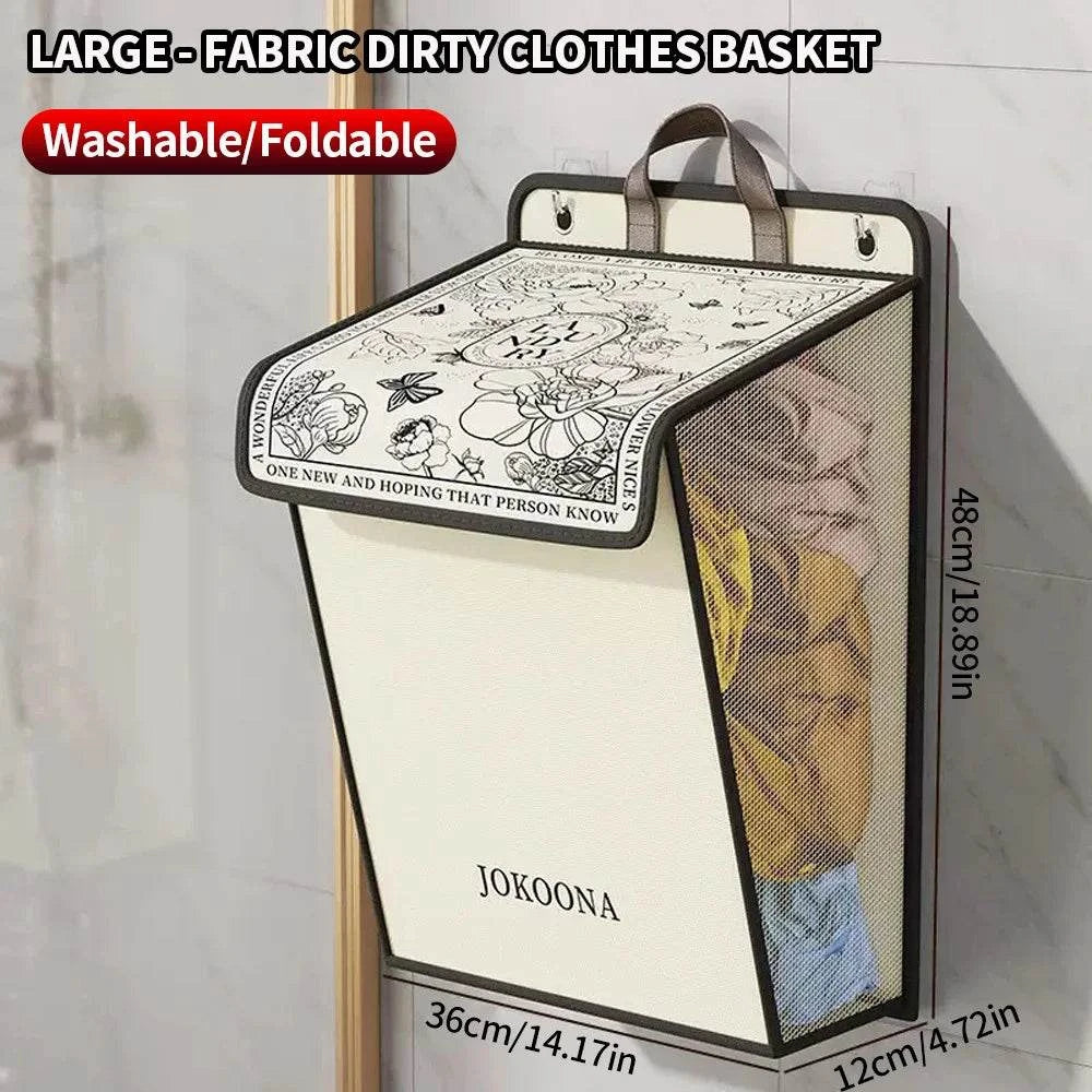 Wall mounted foldable waterproof laundry hamper made of canvas for bathroom storage and space saving
