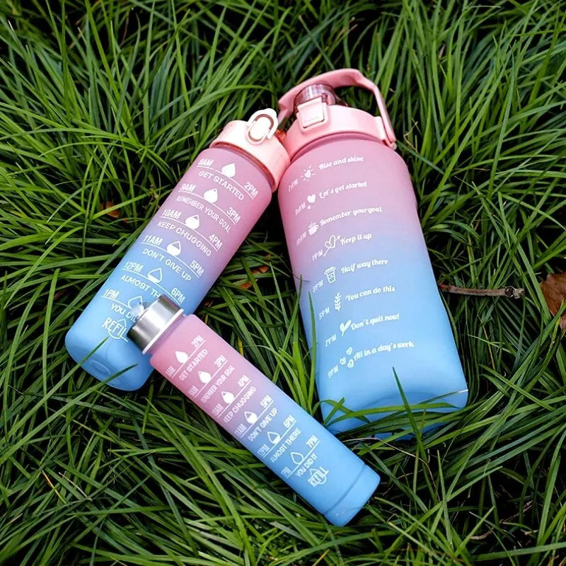 3Pcs Gradient Plastic Cup Set Large Capacity Sports Water Bottle - Azobay