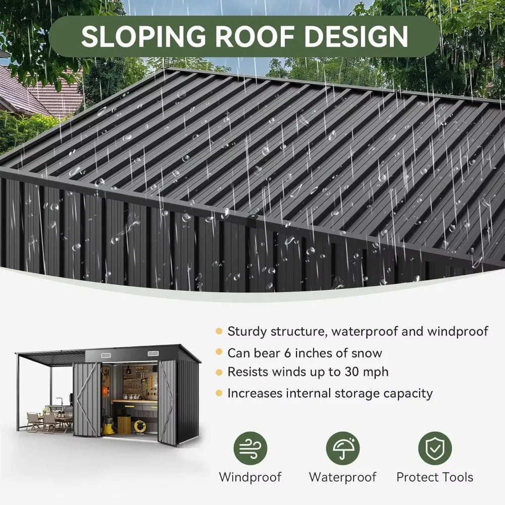 6x4 FT Outdoor Storage Shed & Hardtop Gazebo Combo with Magnetic Sensor Lights and Metal Lean-To Shed