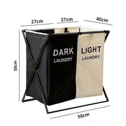 Large foldable laundry basket with 3 sections divided for sorting clothes and home storage