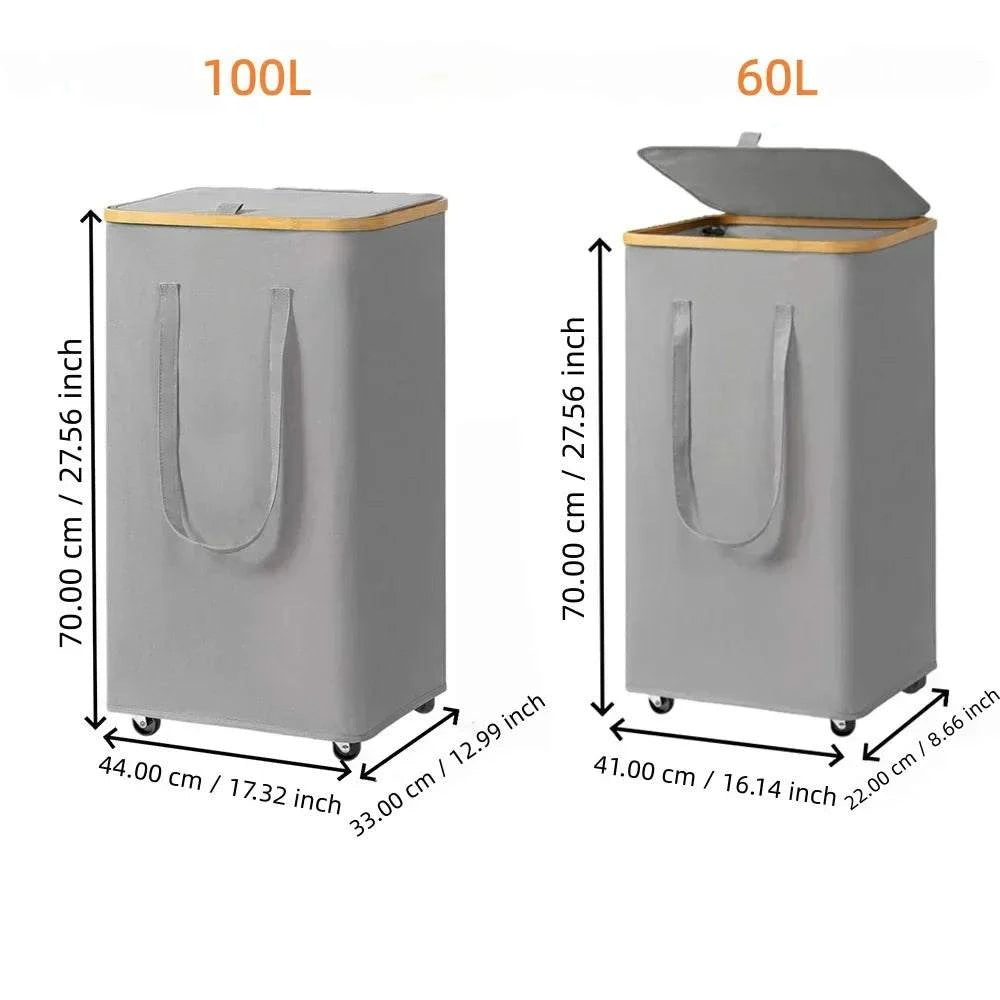 Large capacity foldable laundry basket with wheels and detachable liner in rectangular shape