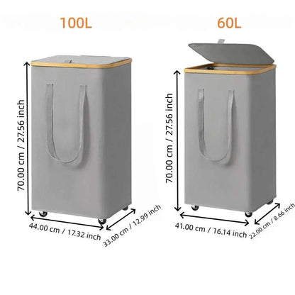 Large capacity foldable laundry basket with wheels and detachable liner in rectangular shape