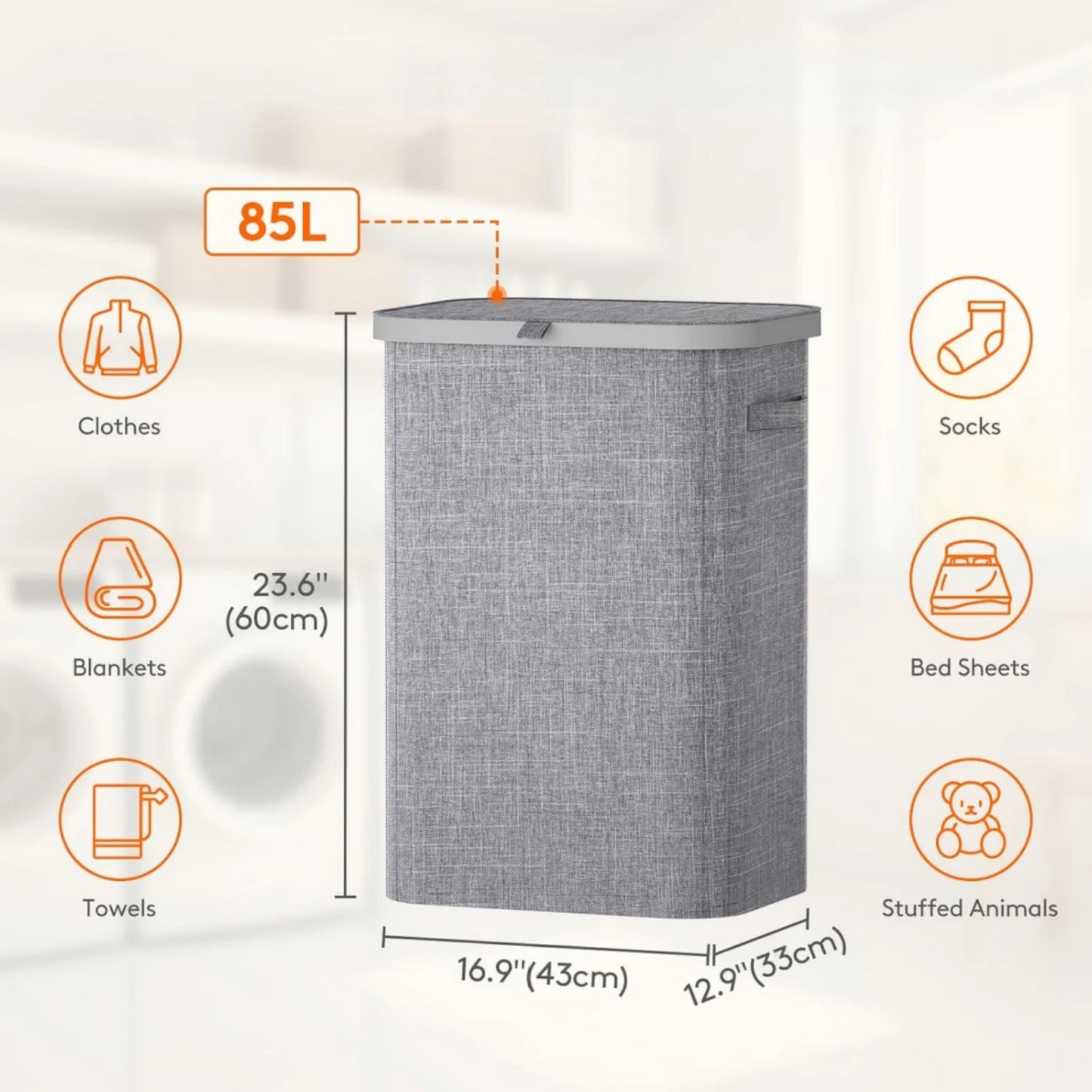 85L Large Capacity Laundry Hamper with Handles Oxford Fabric Inner Bag And Plastic Frame for Dirty Clothes Basket