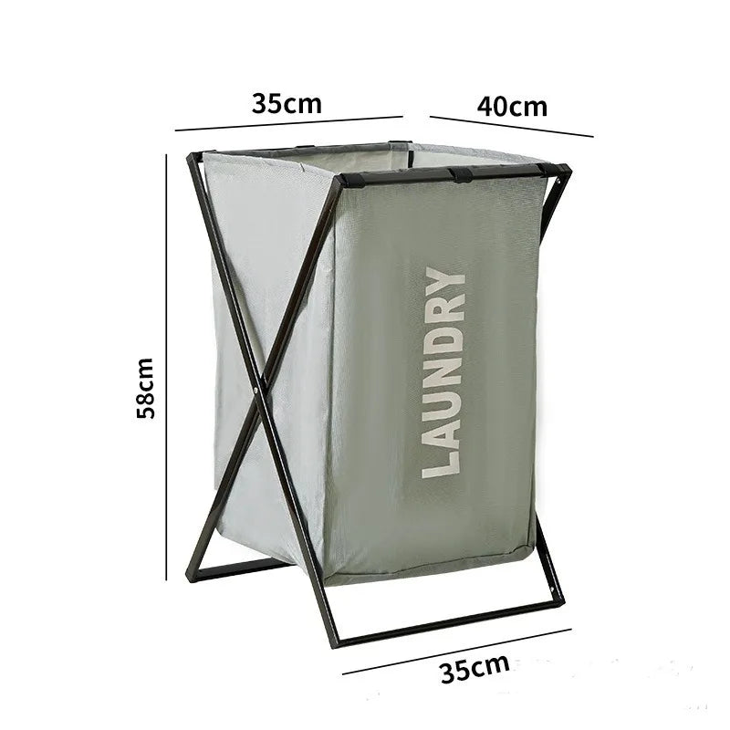 Foldable 3 sections divided laundry basket with waterproof fabric and metal frame for organized home storage