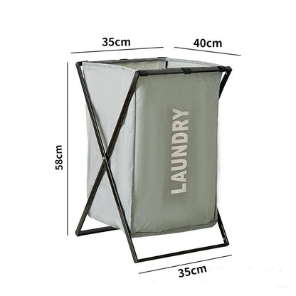 Foldable 3 sections divided laundry basket with waterproof fabric and metal frame for organized home storage
