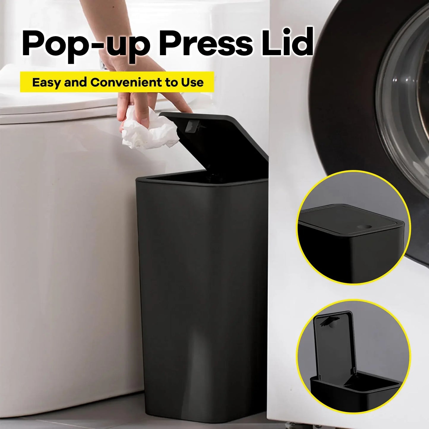 10-Liter Compact Plastic Waste Bin Eco-Friendly Rectangular Trash Can for Bathroom Toilet Bedroom Living Room