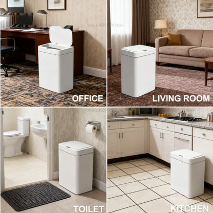 Smart Induction Garbage Can with Storage Basket - Eco-Friendly Plastic Automatic Trash Bin for Kitchen Bathroom Toilet Organizer