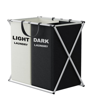 1 PC Large Foldable Laundry Hamper with 3 Divided Sections Dirty Cloth Storage Basket Classic Oxford Washing Bin for Home