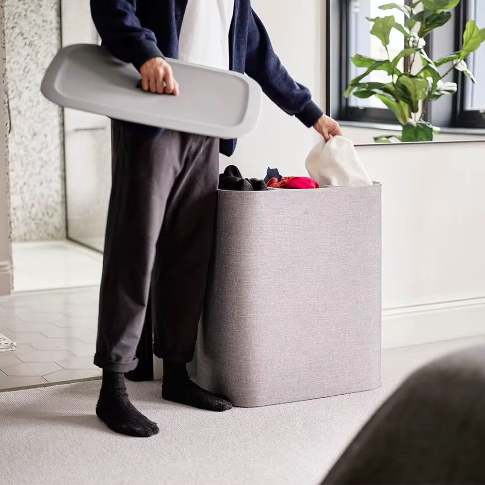 Azobay Tota 90 liter/23.8 gallon Laundry Hamper Separation Basket with lid, 2 Removable Washing Bags with Handles - Ecru