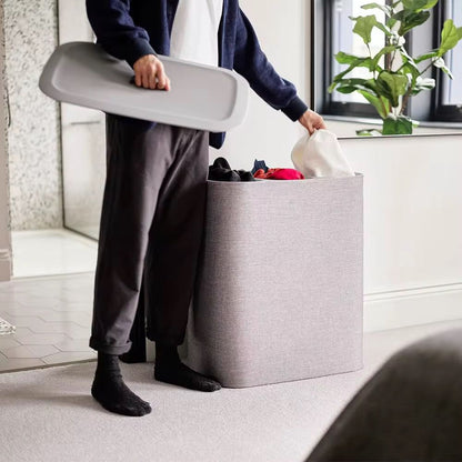 Azobay Tota 90 liter/23.8 gallon Laundry Hamper Separation Basket with lid, 2 Removable Washing Bags with Handles - Ecru