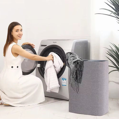 Azobay Tota 90 liter/23.8 gallon Laundry Hamper Separation Basket with lid, 2 Removable Washing Bags with Handles - Ecru