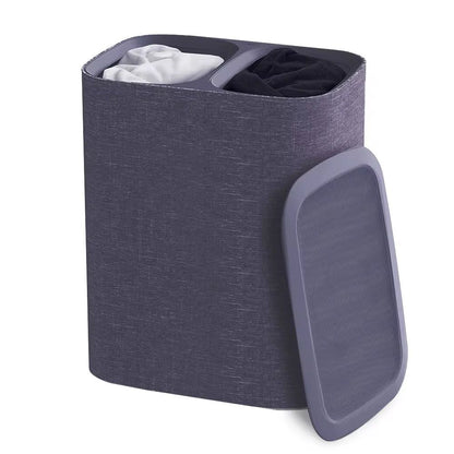 Azobay Tota 90 liter/23.8 gallon Laundry Hamper Separation Basket with lid, 2 Removable Washing Bags with Handles - Ecru