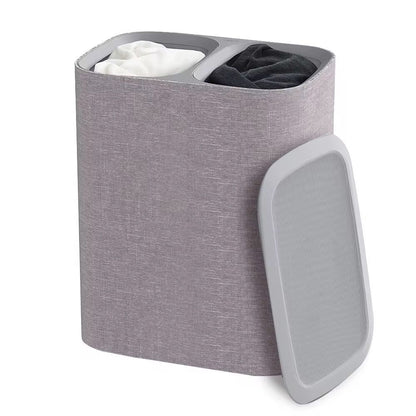 Azobay Tota 90 liter/23.8 gallon Laundry Hamper Separation Basket with lid, 2 Removable Washing Bags with Handles - Ecru